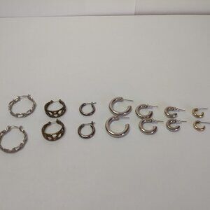 Small Silver Tone Hoop Earrings Lot 7 Variety Style Sizes Modern Minimalist